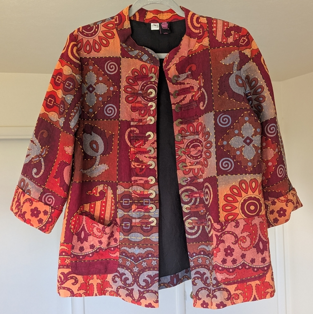 Rare Embroidered Patchwork Women's 100% Cotton Jacket Size XL